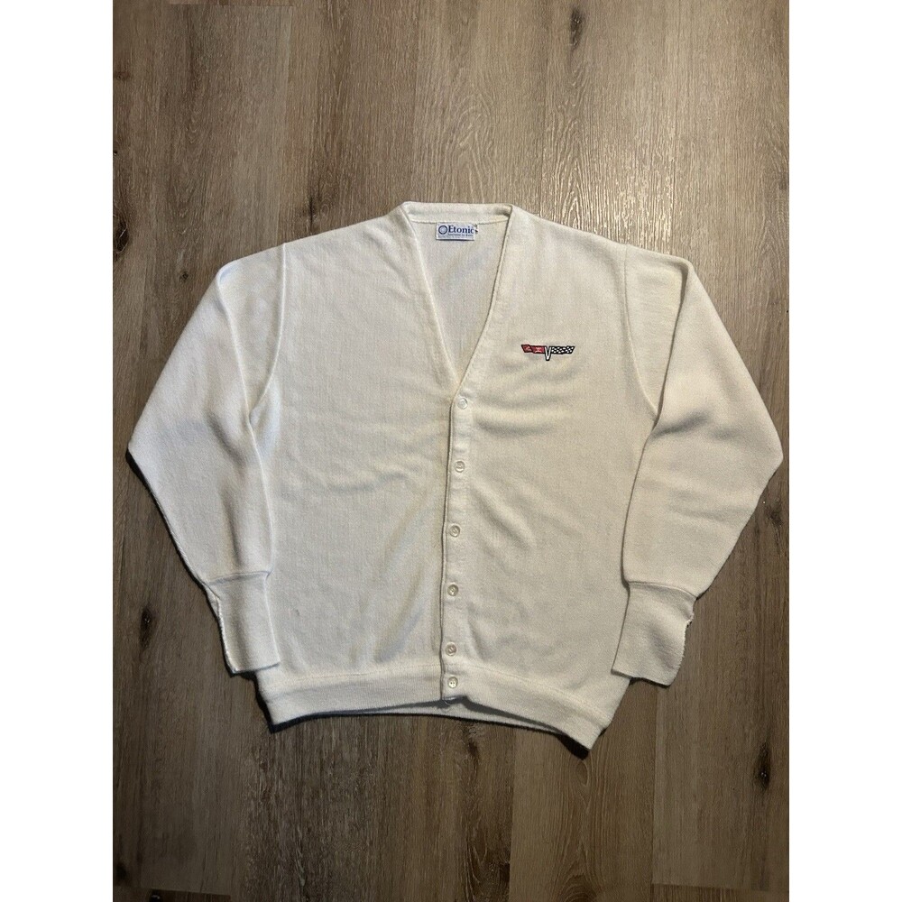 Vintage Etonic Corvette White Knit Button Up Cardigan Size Medium